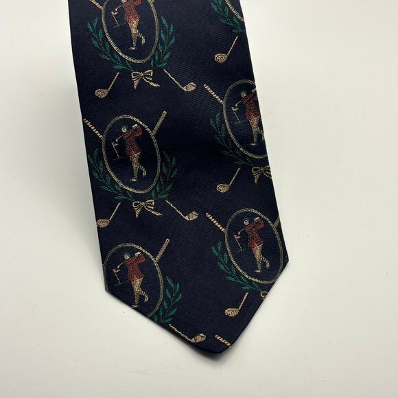 Vintage Brooks Brothers Silk Tie Made in USA Navy Blue Golf Golfer Clubs Pattern - Picture 1 of 3